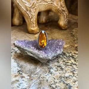 Hand Crafted Amber and Silver Ring